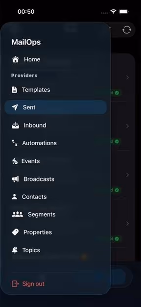MailOps resource navigation menu
