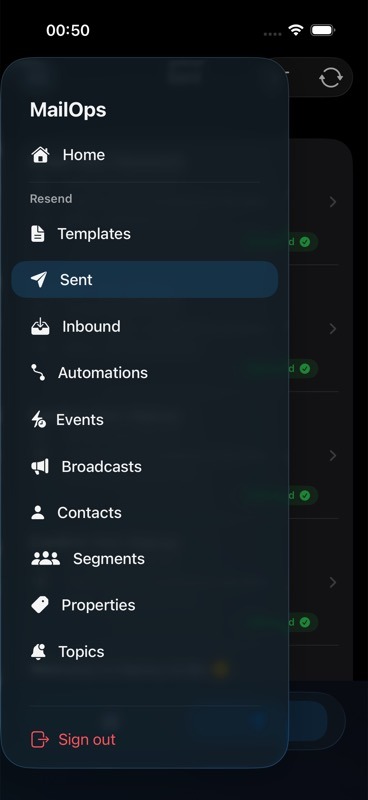 MailOps resource navigation menu